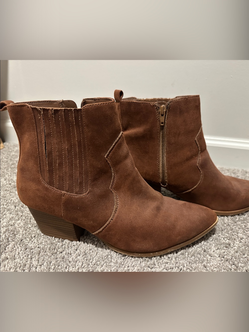 Time and Tru Brown Suede Ankle Booties